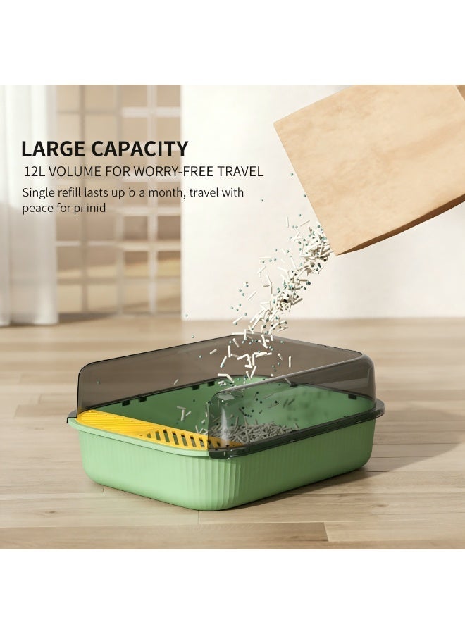 EPET Cat Litter Box with Anti-Scatter Fence Design - Easy Clean Plastic Kitty Toilet (Grass Green) - Image 4